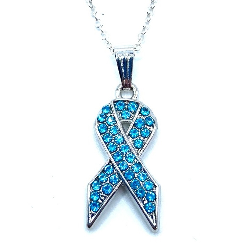 Teal Ribbon Awareness Necklace Ovarian Cervical Cancer Anxiety Disorder PTSD